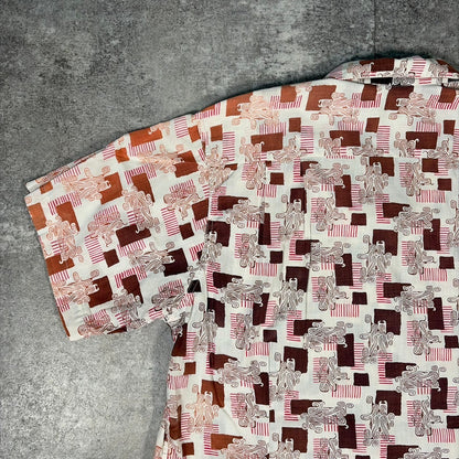 ITAXIXUMGQW 50s/60s Pink Pattern Cotton Collar Shirt Size L