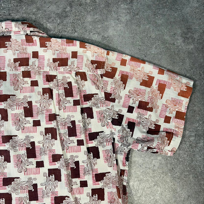 ITAXIXUMGQW 50s/60s Pink Pattern Cotton Collar Shirt Size L