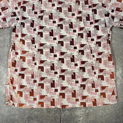 ITAXIXUMGQW 50s/60s Pink Pattern Cotton Collar Shirt Size L