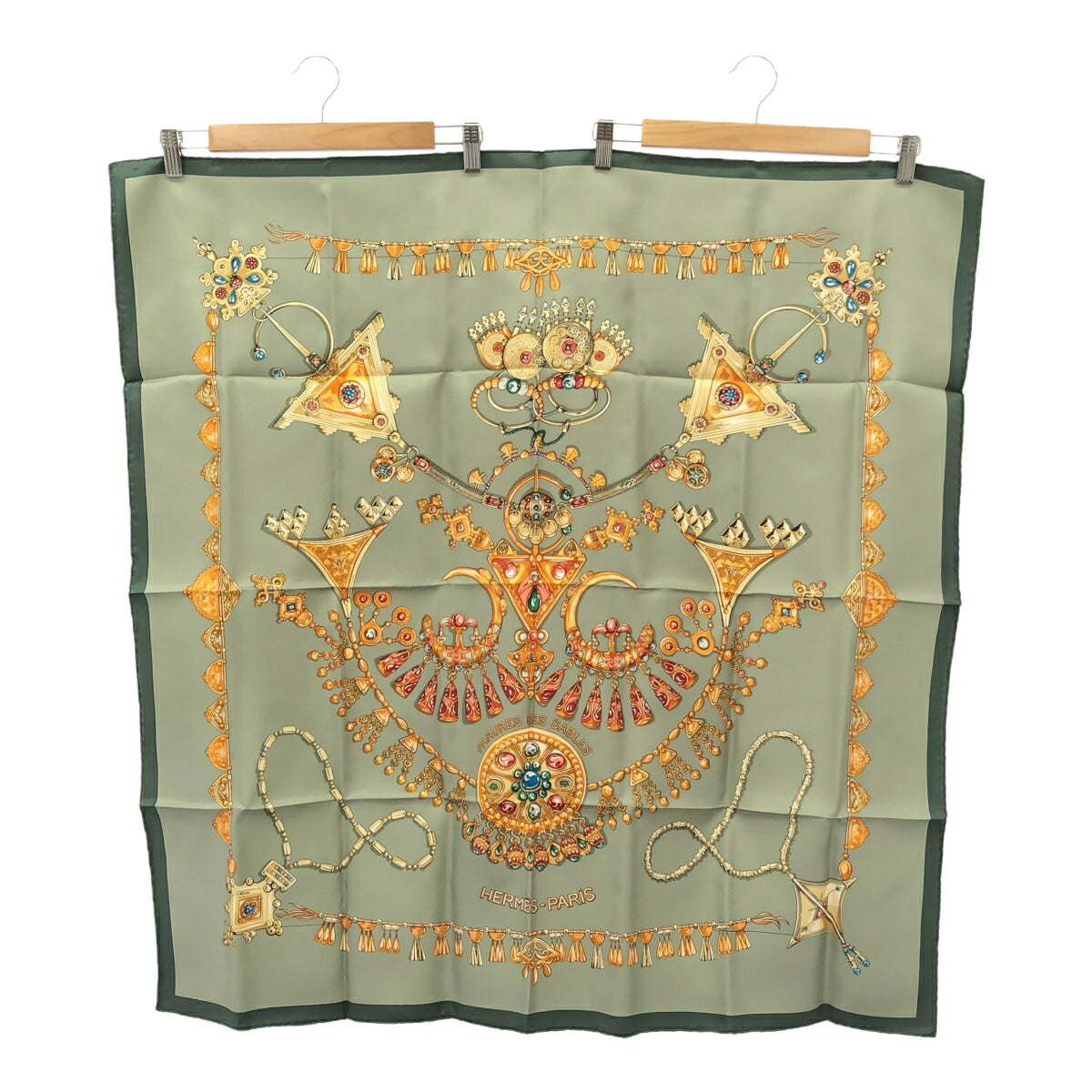 HERMES Carré 90 "Parures des Scarf Green Size ONE SIZE