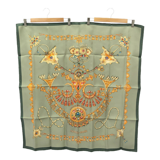 HERMES Carré 90 "Parures des Scarf Green Size ONE SIZE
