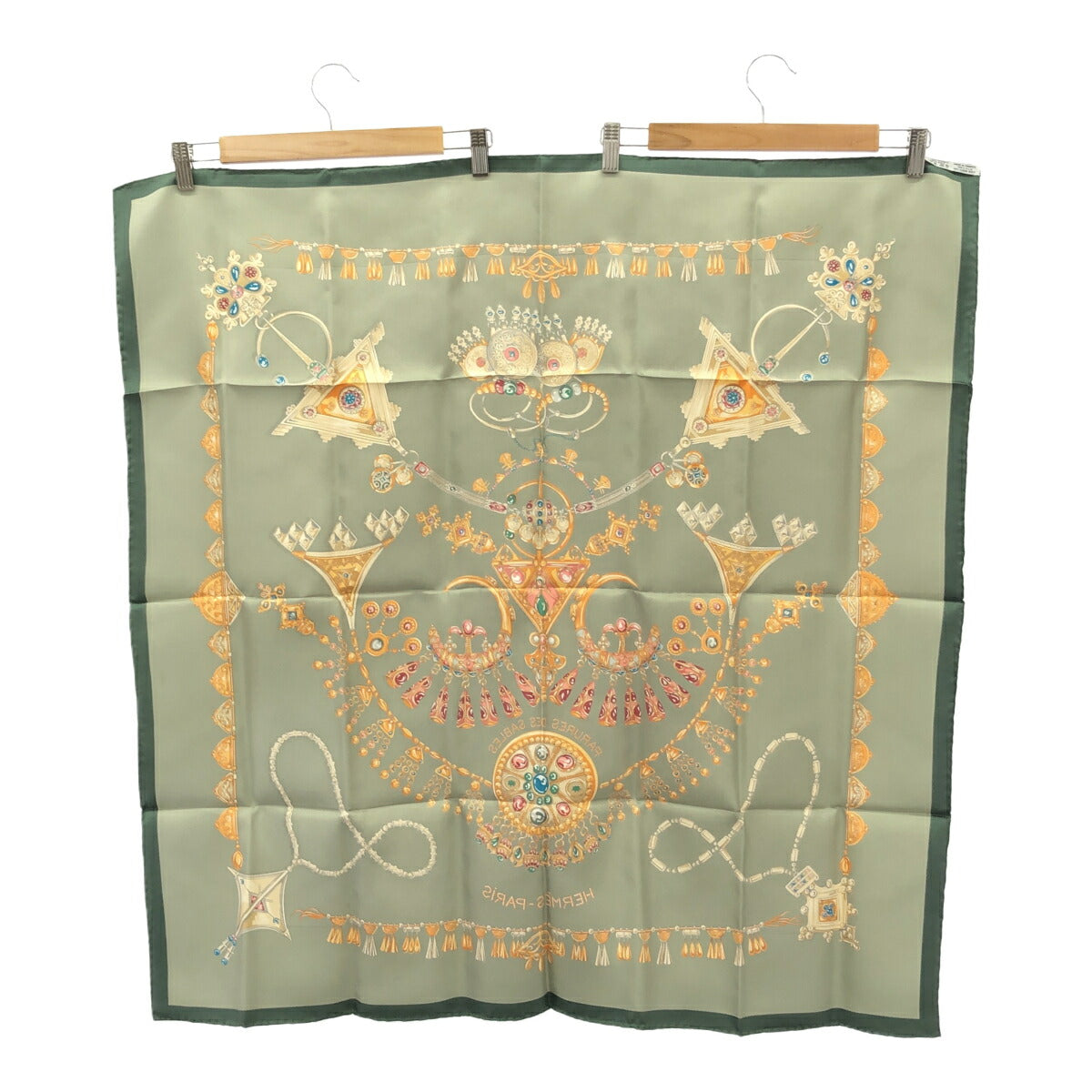 HERMES Carré 90 "Parures des Scarf Green Size ONE SIZE