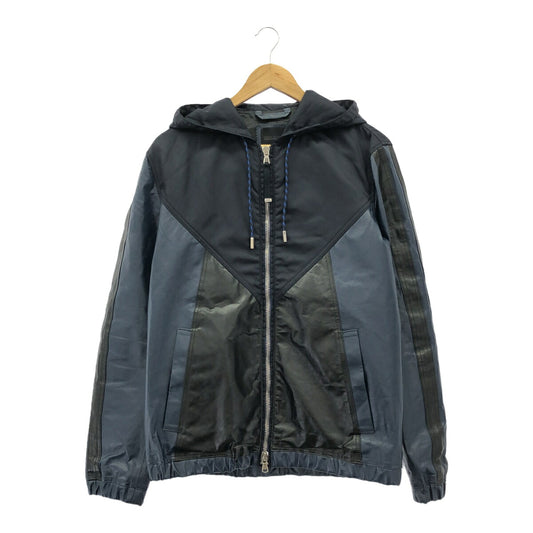 BLACK GOLD Leather Panel Nylon Zip Hoodie Italian Size 46