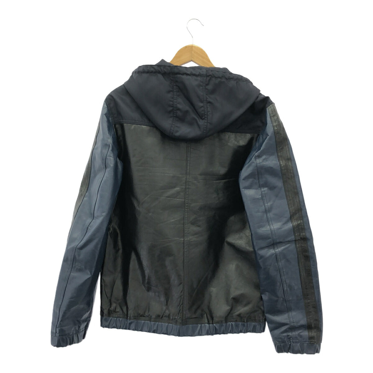 BLACK GOLD Leather Panel Nylon Zip Hoodie Italian Size 46