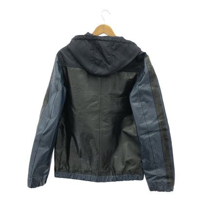 BLACK GOLD Leather Panel Nylon Zip Hoodie Italian Size 46