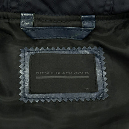 BLACK GOLD Leather Panel Nylon Zip Hoodie Italian Size 46