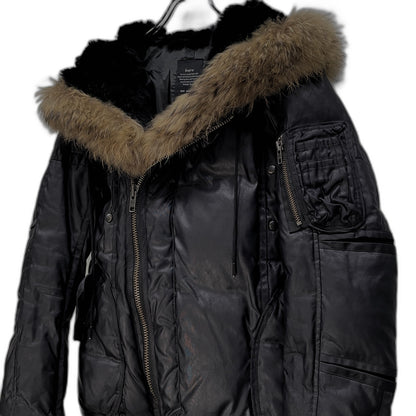 bajra N-2B Rabbit Raccoon Fur Liner Down Jacket Black Size M
