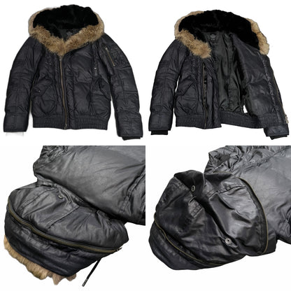 bajra N-2B Rabbit Raccoon Fur Liner Down Jacket Black Size M