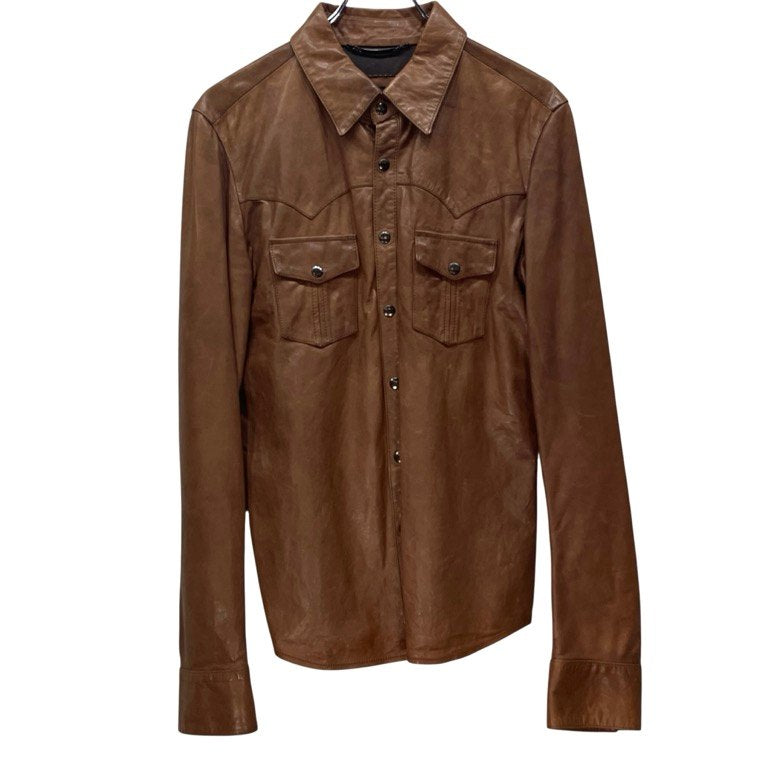 Dolce & Gabbana Lamb Leather Western Shirt Brown Size 46