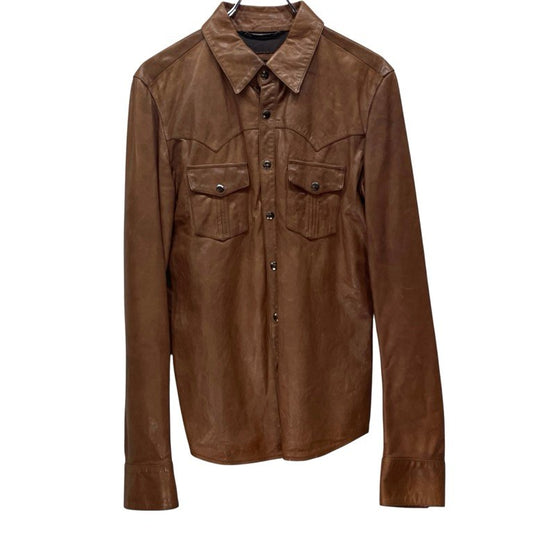 Dolce & Gabbana Lamb Leather Western Shirt Brown Size 46