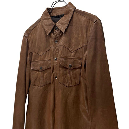 Dolce & Gabbana Lamb Leather Western Shirt Brown Size 46