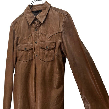 Dolce & Gabbana Lamb Leather Western Shirt Brown Size 46