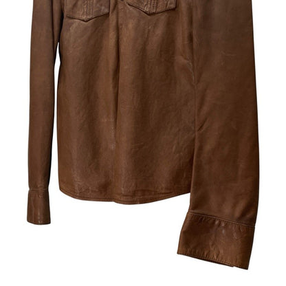 Dolce & Gabbana Lamb Leather Western Shirt Brown Size 46