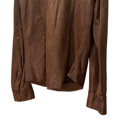 Dolce & Gabbana Lamb Leather Western Shirt Brown Size 46