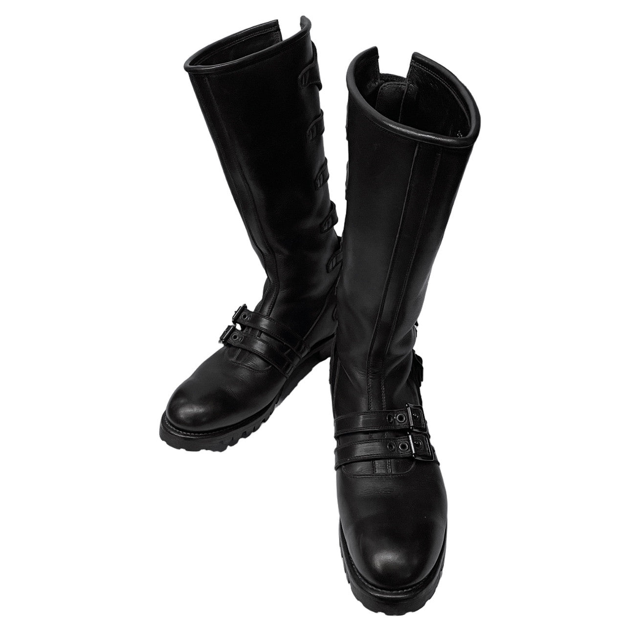 Blackmeans Leather 6-Buckle Back-Zip Long Boots Size 27.5