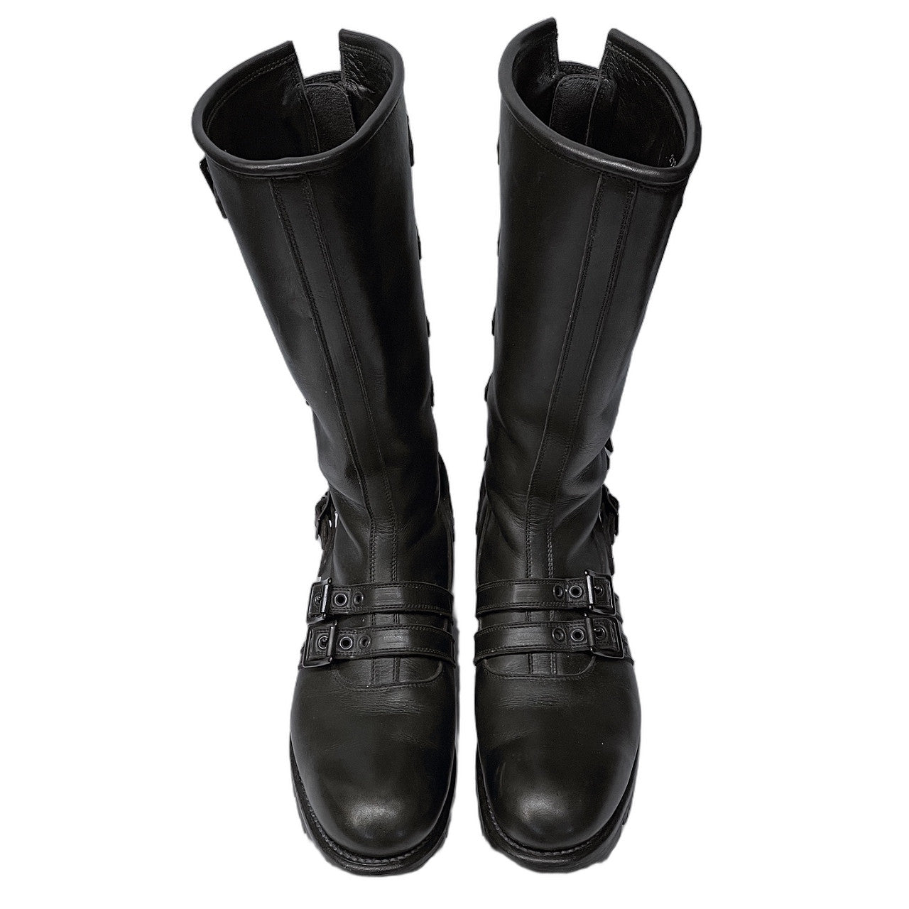 Blackmeans Leather 6-Buckle Back-Zip Long Boots Size 27.5