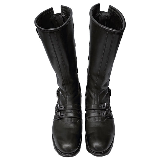 Blackmeans Leather 6-Buckle Back-Zip Long Boots Size 27.5