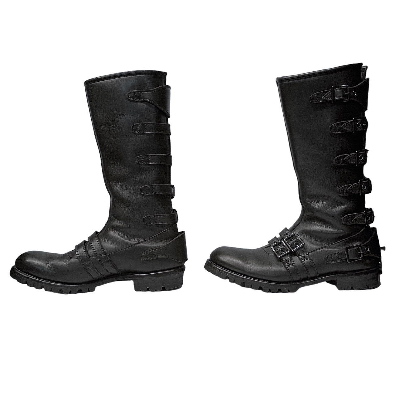 Blackmeans Leather 6-Buckle Back-Zip Long Boots Size 27.5