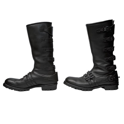 Blackmeans Leather 6-Buckle Back-Zip Long Boots Size 27.5