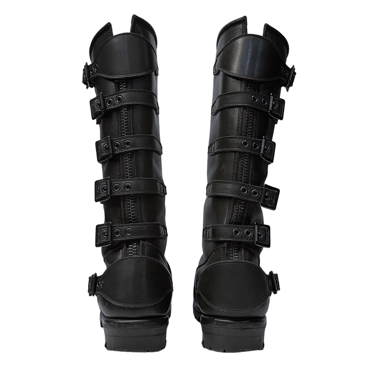 Blackmeans Leather 6-Buckle Back-Zip Long Boots Size 27.5