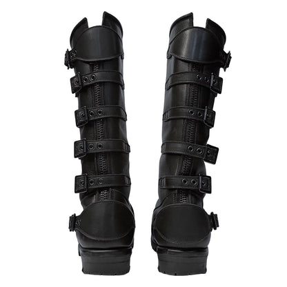 Blackmeans Leather 6-Buckle Back-Zip Long Boots Size 27.5