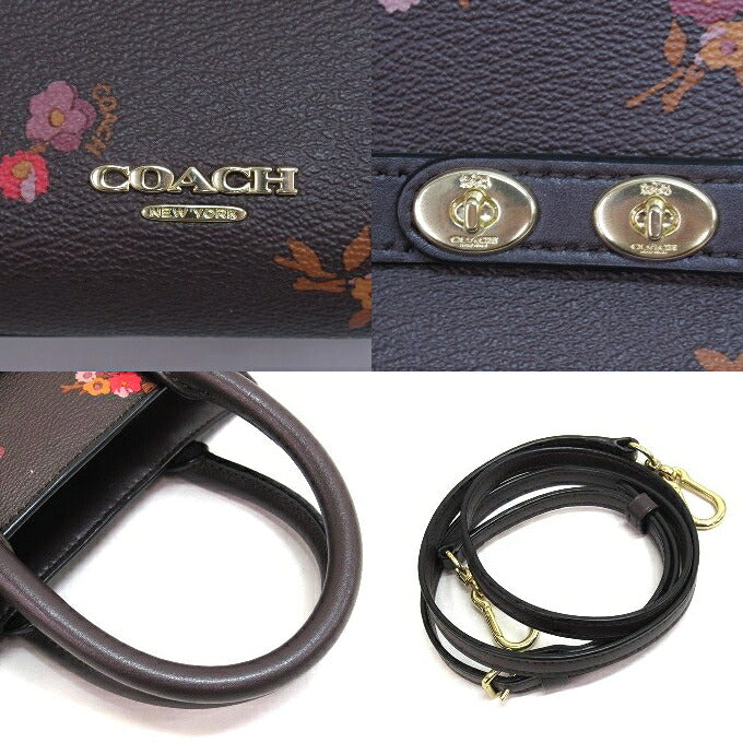 COACH Mini Break Carryall Floral 2-Way Bag Brown