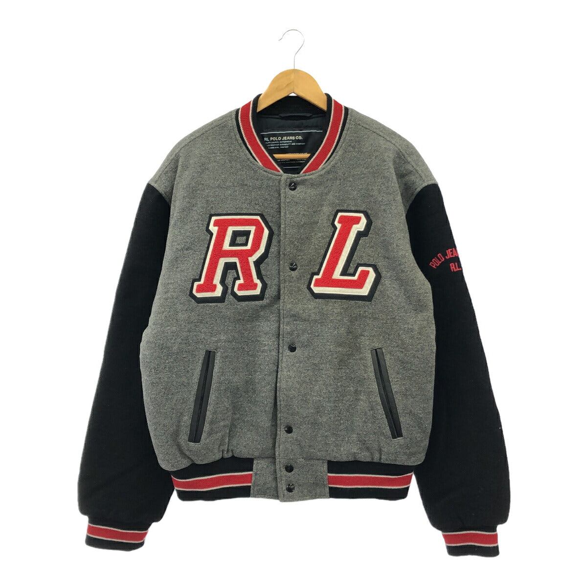 POLO JEANS COMPANY Wool Leather Varsity Jacket Gray Size M