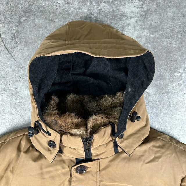 TOMMY HILFIGER Rabbit Fur Hooded Down Jacket Beige Size L