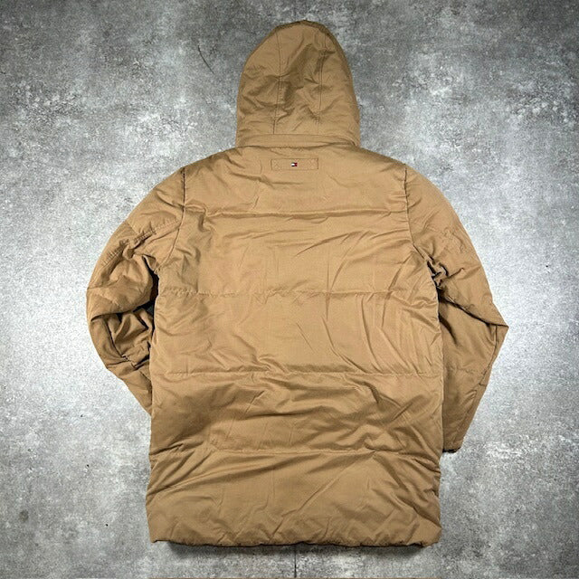 TOMMY HILFIGER Rabbit Fur Hooded Down Jacket Beige Size L