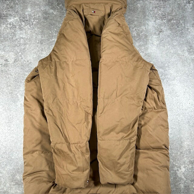 TOMMY HILFIGER Rabbit Fur Hooded Down Jacket Beige Size L