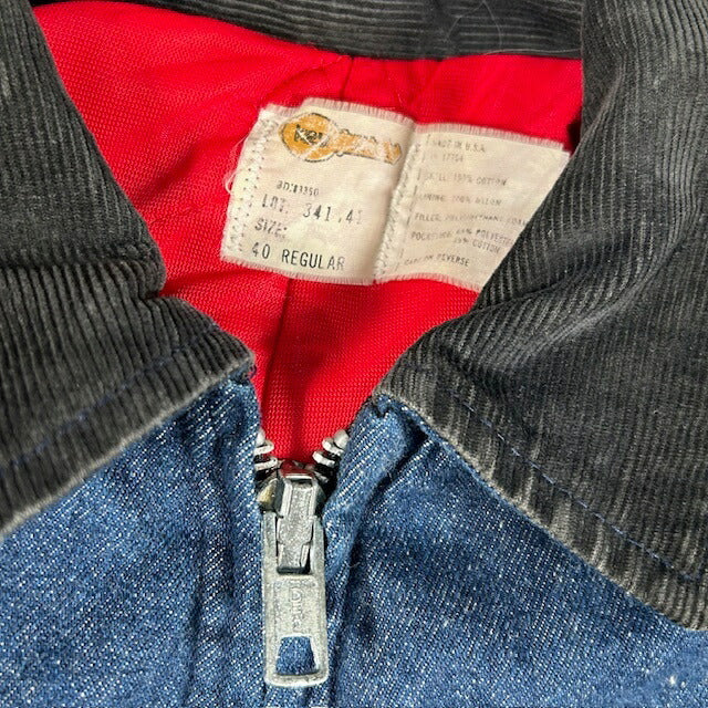 KEY KEY 80s Corduroy Collar Denim Quilted Liner Jacket Size 40