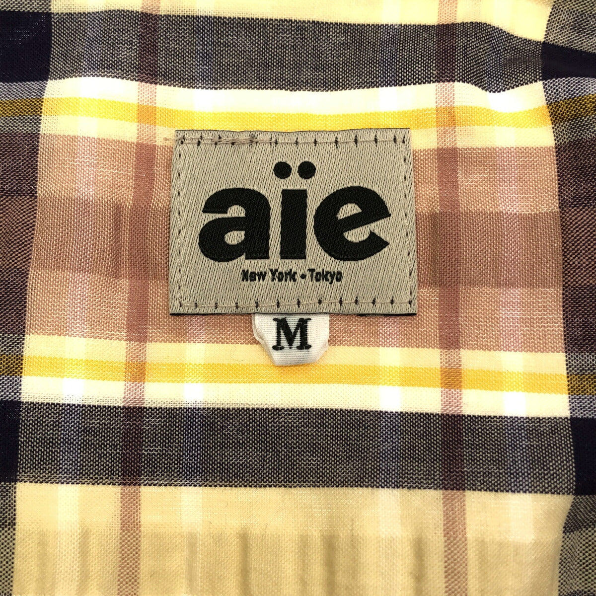 AiE Cotton Seersucker Plaid Painter Shirt Size M