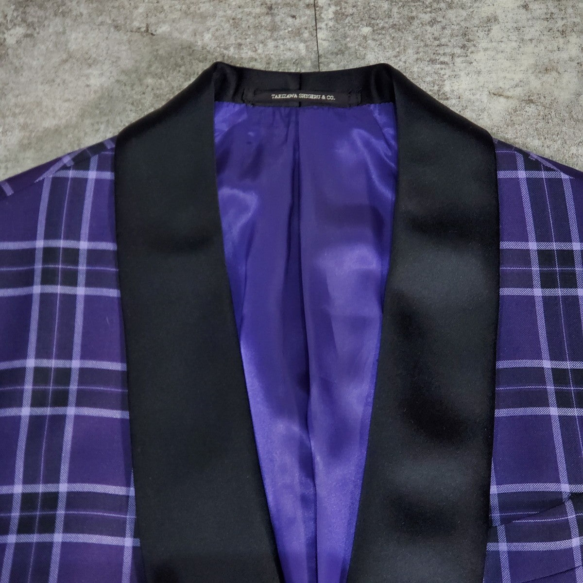 Takizawa Shigeru Purple Check Pattern Party Jacket Size 48