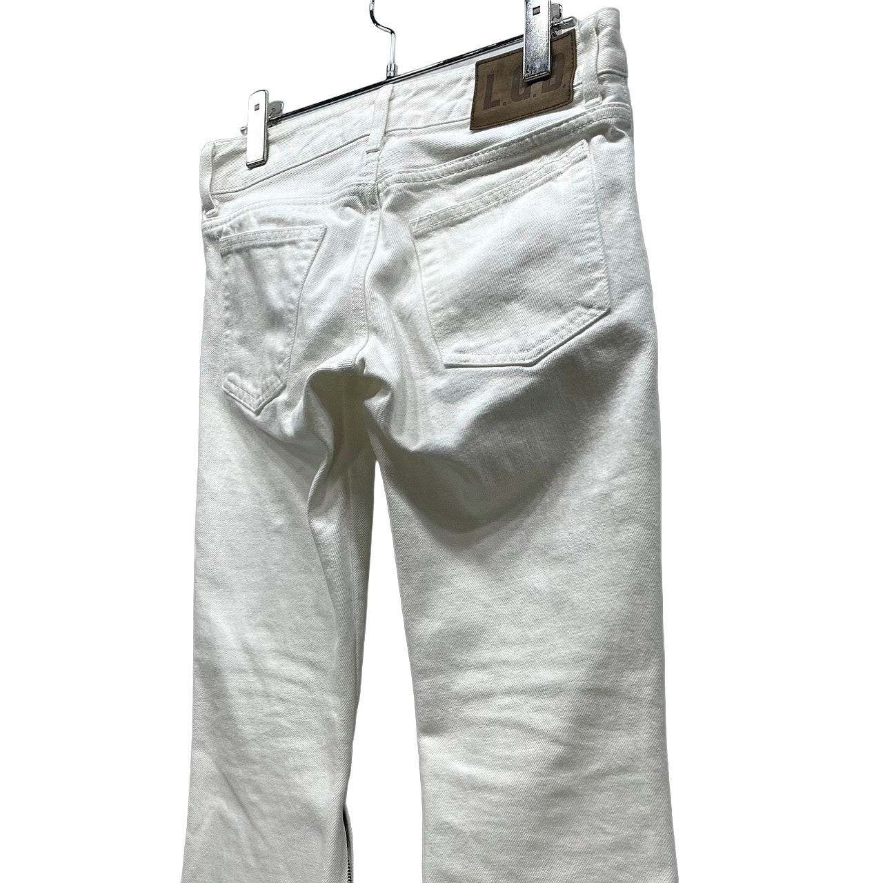 L.G.B. White Denim Hem Zip Flare Jeans Size 25