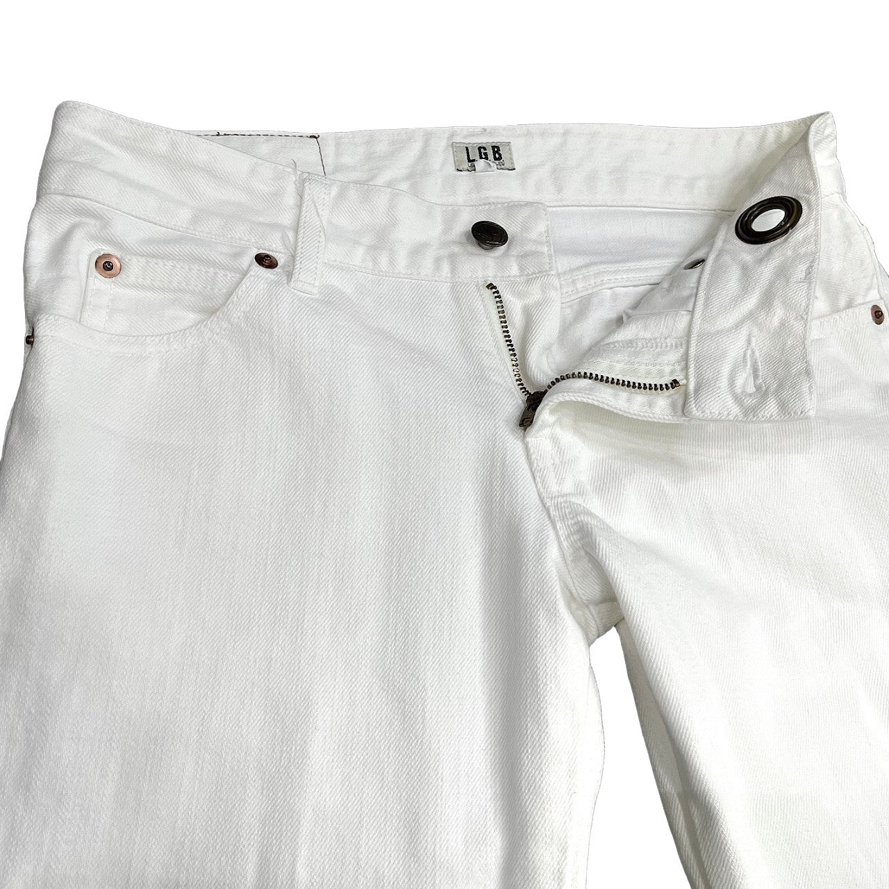 L.G.B. White Denim Hem Zip Flare Jeans Size 25
