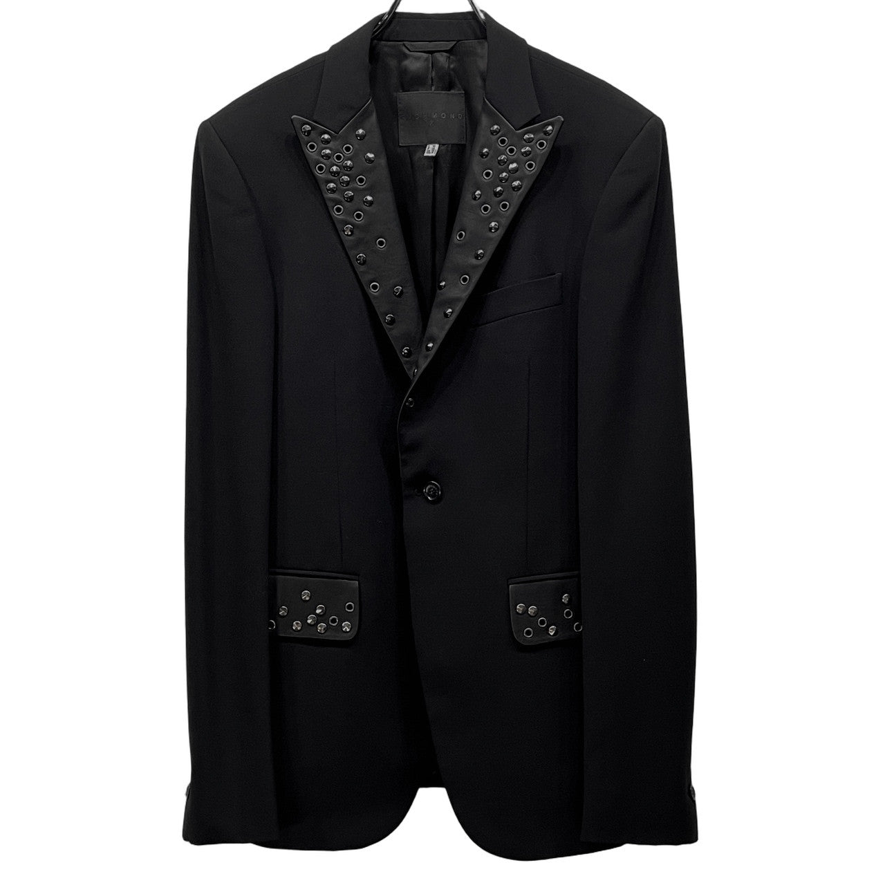 RICHMOND Leather Peaked Lapel Stud 1B Wool Blazer Size 50