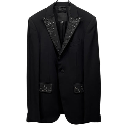 RICHMOND Leather Peaked Lapel Stud 1B Wool Blazer Size 50