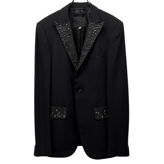 RICHMOND Leather Peaked Lapel Stud 1B Wool Blazer Size 50