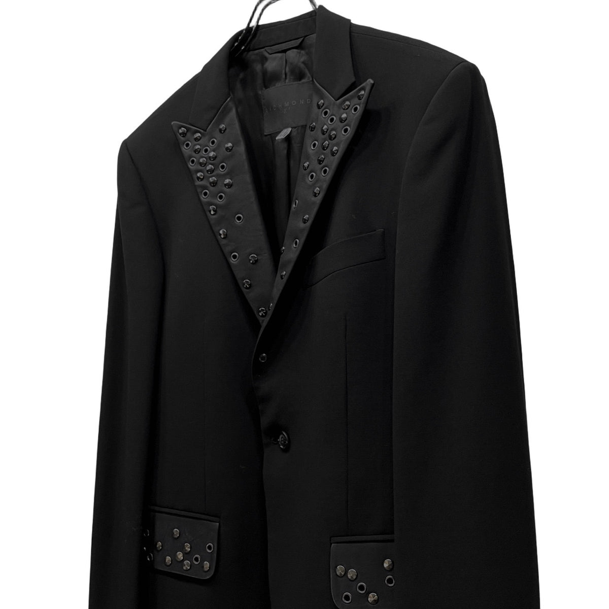 RICHMOND Leather Peaked Lapel Stud 1B Wool Blazer Size 50