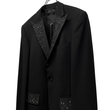 RICHMOND Leather Peaked Lapel Stud 1B Wool Blazer Size 50