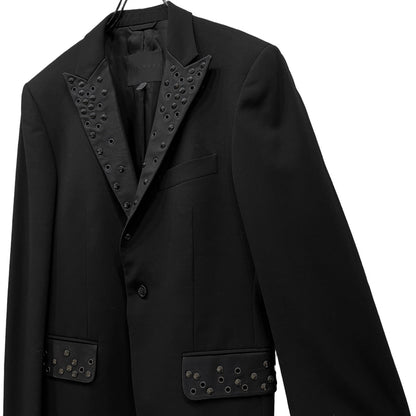 RICHMOND Leather Peaked Lapel Stud 1B Wool Blazer Size 50