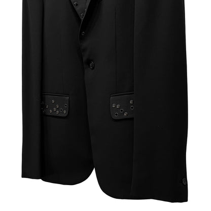 RICHMOND Leather Peaked Lapel Stud 1B Wool Blazer Size 50