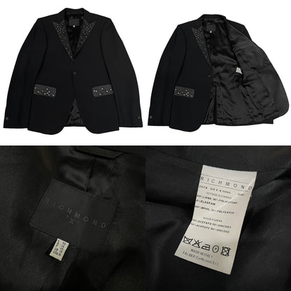 RICHMOND Leather Peaked Lapel Stud 1B Wool Blazer Size 50