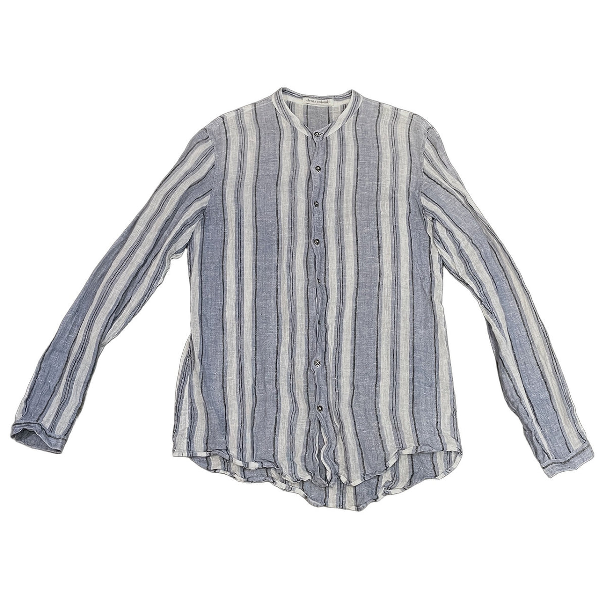 SXR Handwoven Stripe Linen Band Collar Shirt Size XS