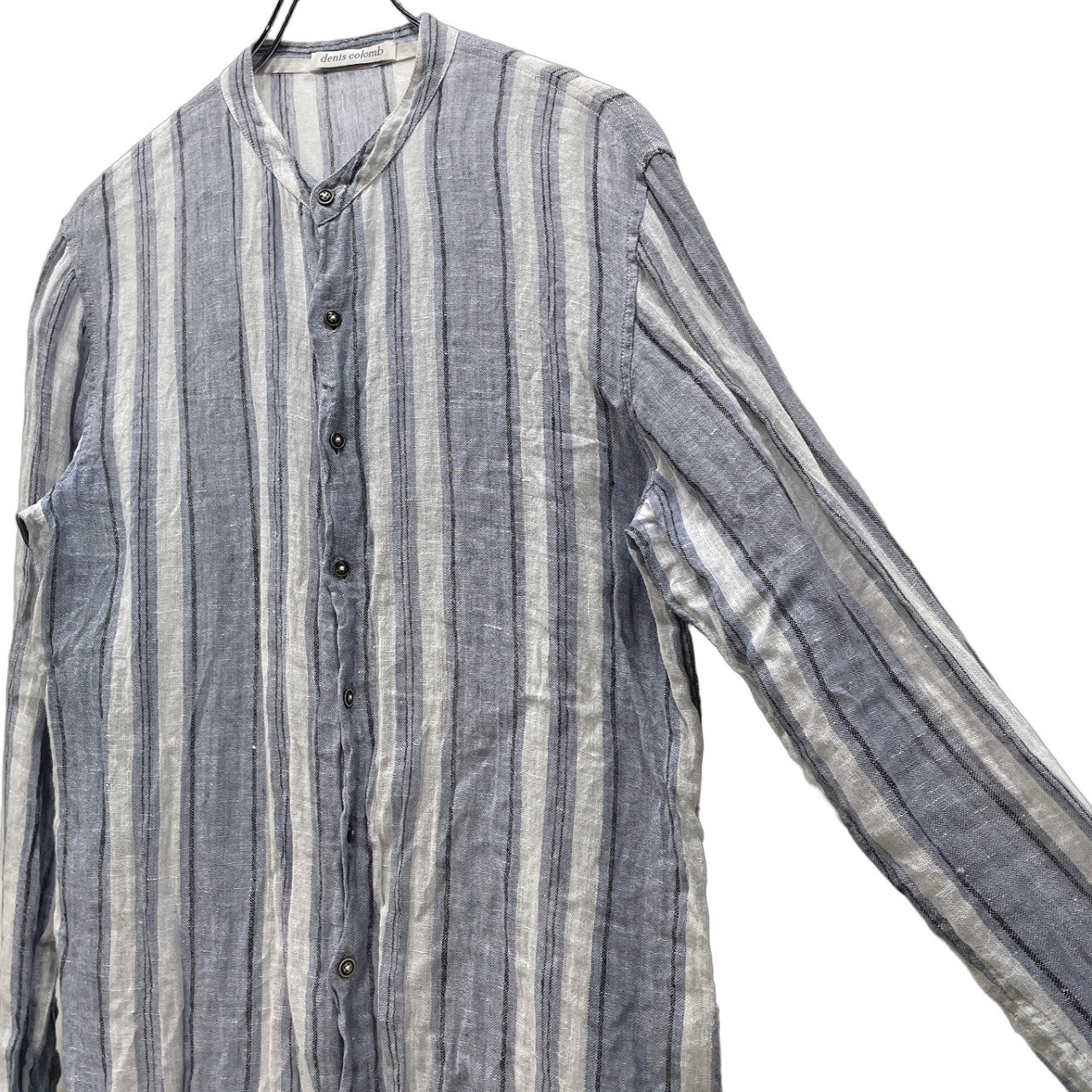 SXR Handwoven Stripe Linen Band Collar Shirt Size XS