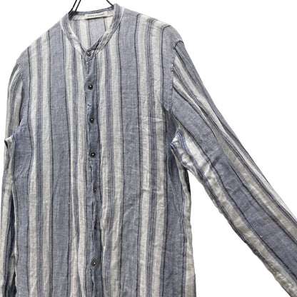 SXR Handwoven Stripe Linen Band Collar Shirt Size XS