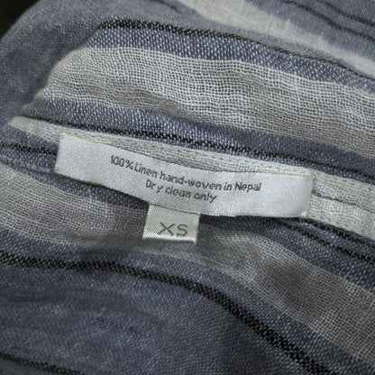 SXR Handwoven Stripe Linen Band Collar Shirt Size XS