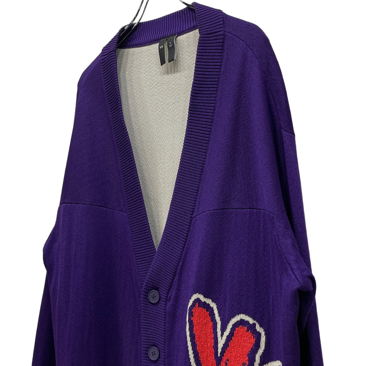 Y-3 Logo Jacquard Oversized Knit Cardigan Purple Size XS