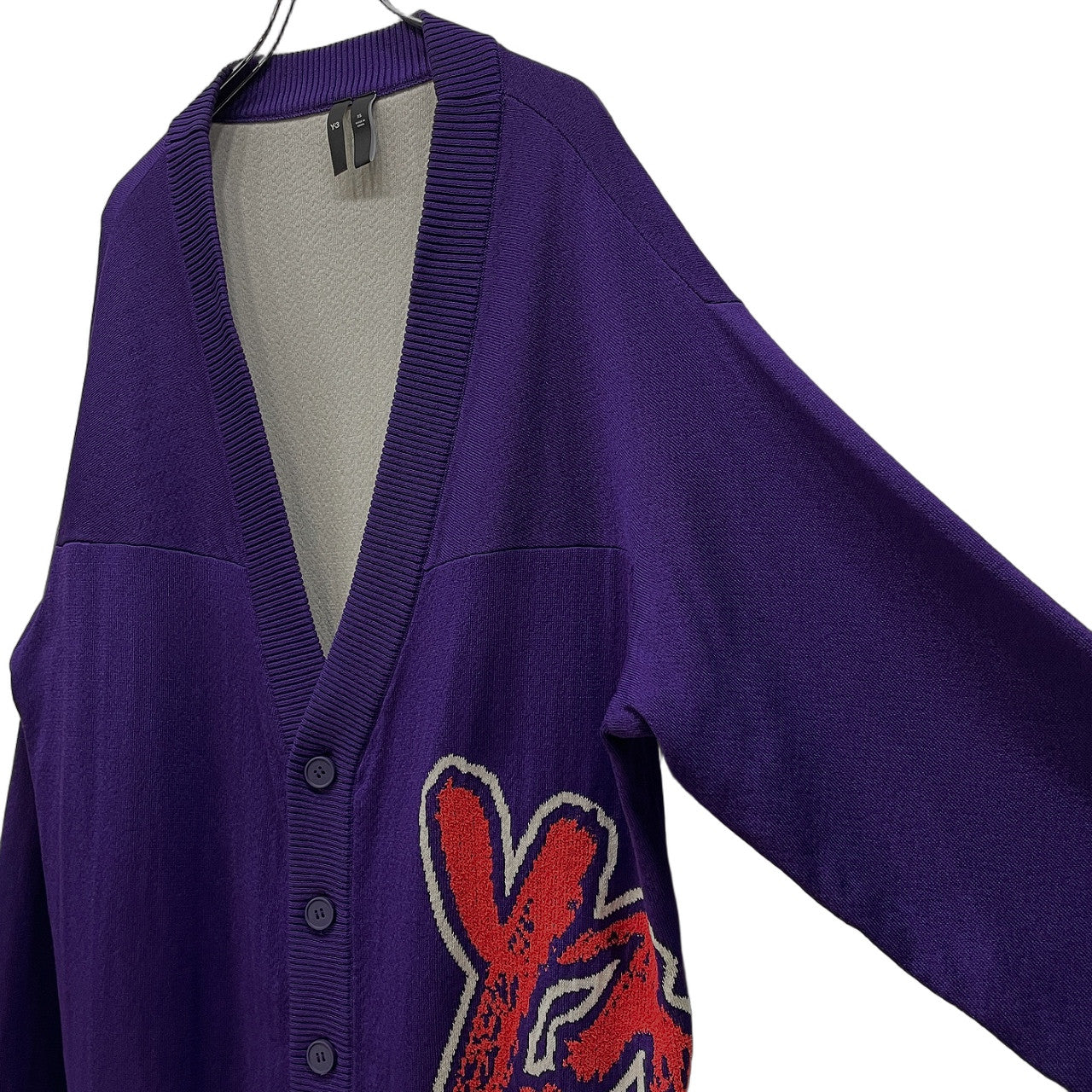 Y-3 Logo Jacquard Oversized Knit Cardigan Purple Size XS
