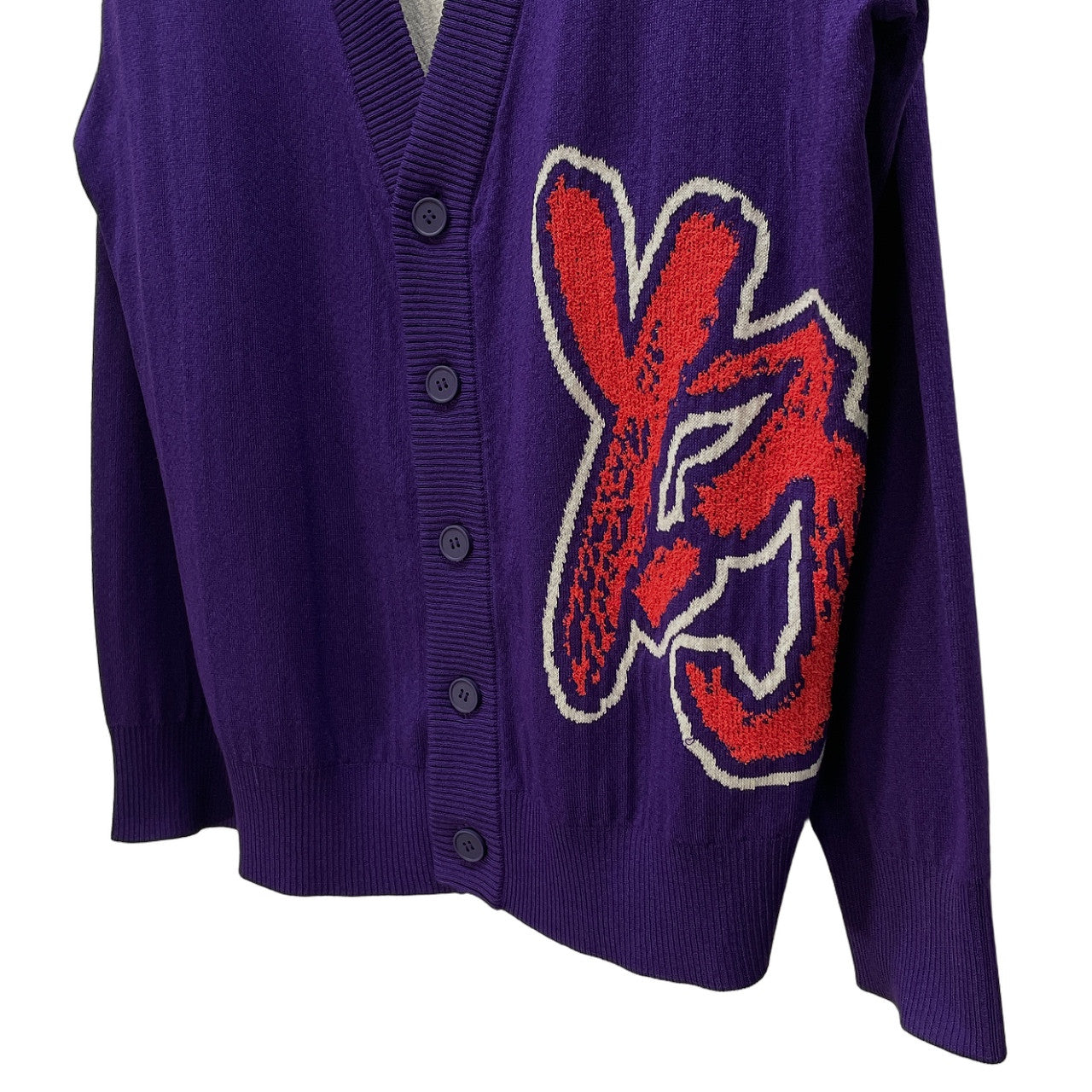 Y-3 Logo Jacquard Oversized Knit Cardigan Purple Size XS